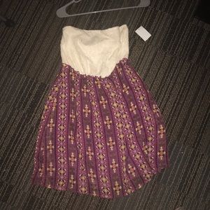 Strapless Lace & Print Dress